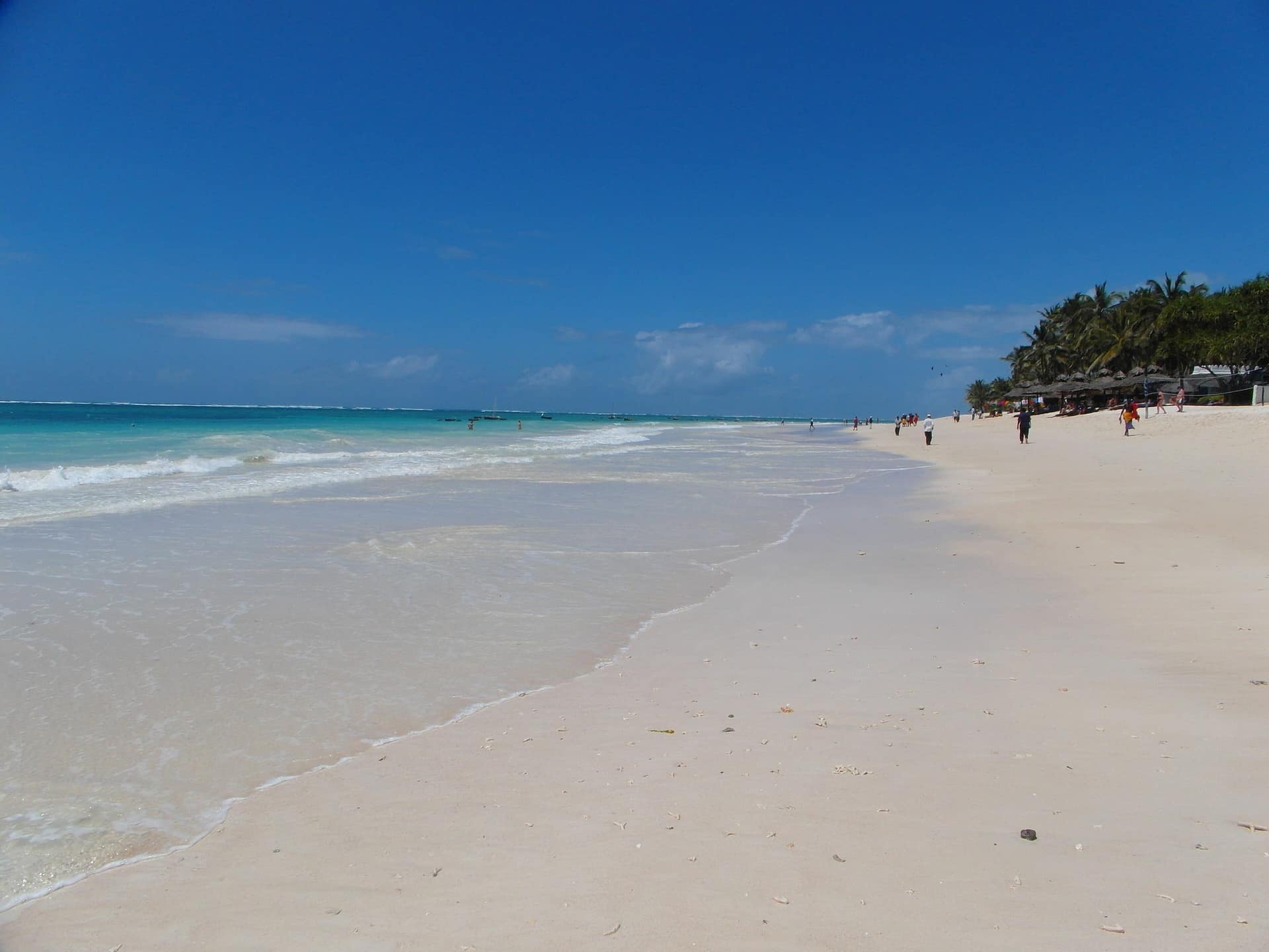 The long white-sand beach at Diani on Kenya’s south coast